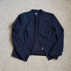 Lands' End Navy Washable Wool Collarless Blazer